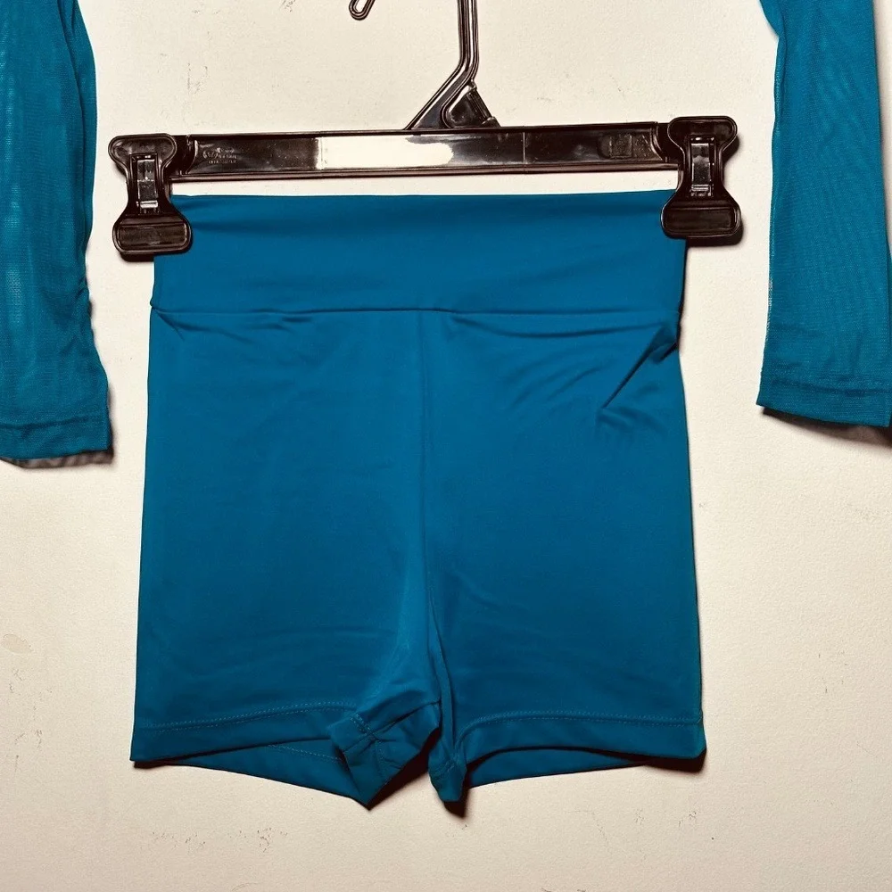 CL Theatricals dancewear Teal Crop Top Shorts Set Dance Gymnastics Workout NWT